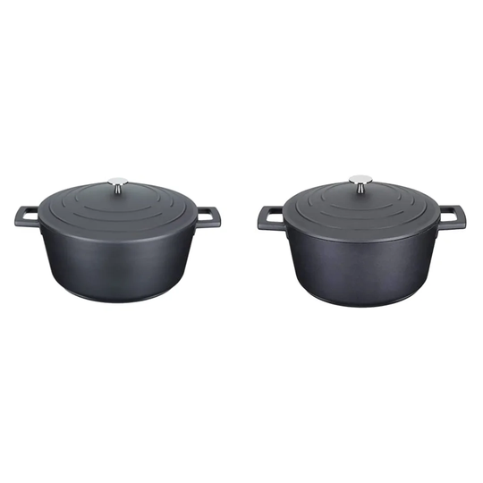 Cast Aluminium Induction-Safe Non-Stick Casserole Dish With Lid, Black, 5 Litre, 28 Cm & Lightweight Casserole Dish With Lid, Cast Aluminium, Black, 4