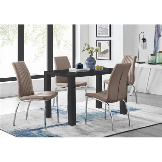 Pivero 4 Black Dining Table And 4 Cappuccino Isco Chairs