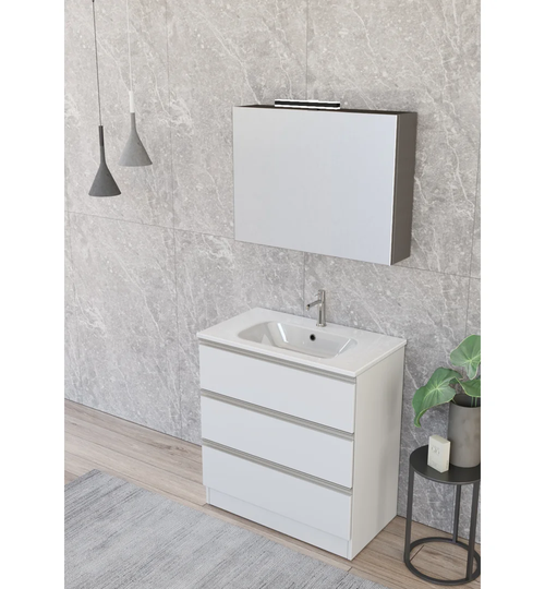 Vanity Unit 3 Drawers With Integrated Washbasin, Mirror Cabinet And Spotlight