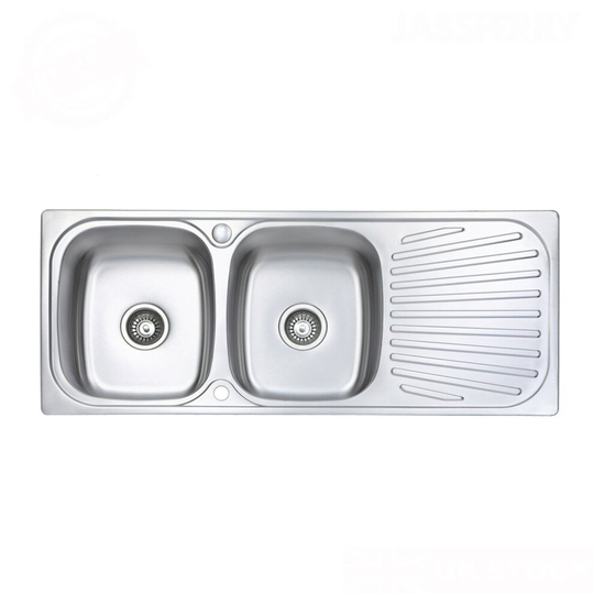 JASSFERRY Inset Stainless Steel Kitchen Sink Double 2 Bowls Reversible