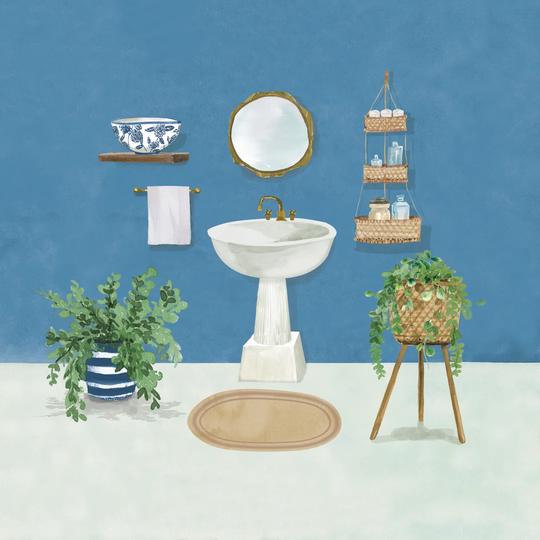 Bathroom Sink Blue - Wrapped Canvas Art Prints