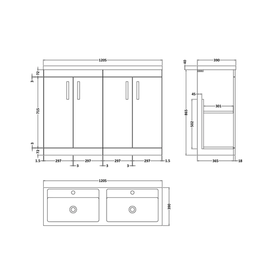 1208mm Free-standing Double Vanity Unit