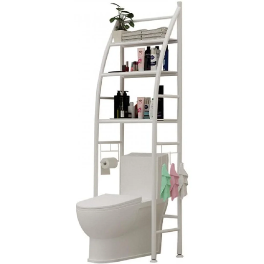 3 Tier Over Toilet Storage Rack, Bathroom Space Saver Organizer Shelf Corner Stand With 5 Hooks For Home Bathroom Laundry, Bathroom Storage Cabinet To