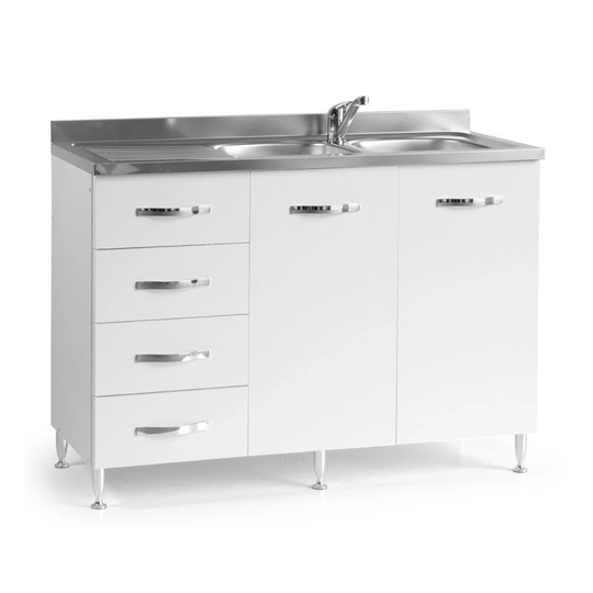 Sink Unit With Drawers 120 White Ash-Colored Left