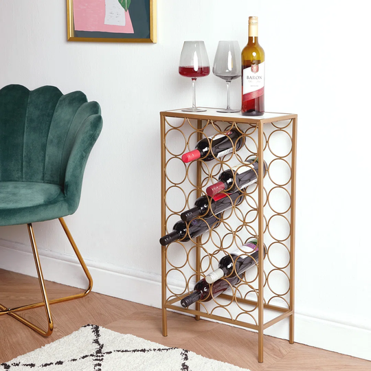24 Bottle Floor Wine Bottle Rack in Gold