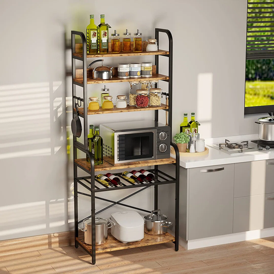 Reshawn 8 Bottle Floor Wine Bottle & Glass Rack in Brown
