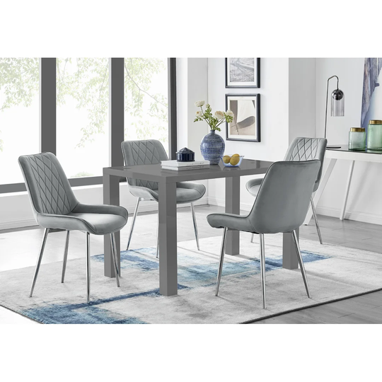 Eubanks 4 Grey Dining Table And 4 Grey Silver Leg Chairs