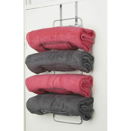 Chrome Silver Plated Bathroom Wall & Over The Door Towel Storage Rack