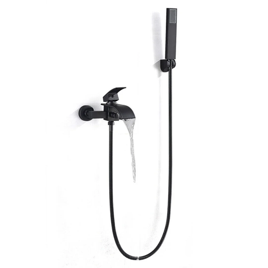 Wall Mounted Bathroom Rainfall Hand Shower Faucet System Combo Set Rainfall Head With Hand Shower Brass Black