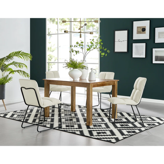 Anders Honey Solid Wood Dining Table & 4 Cream Menen Chairs
