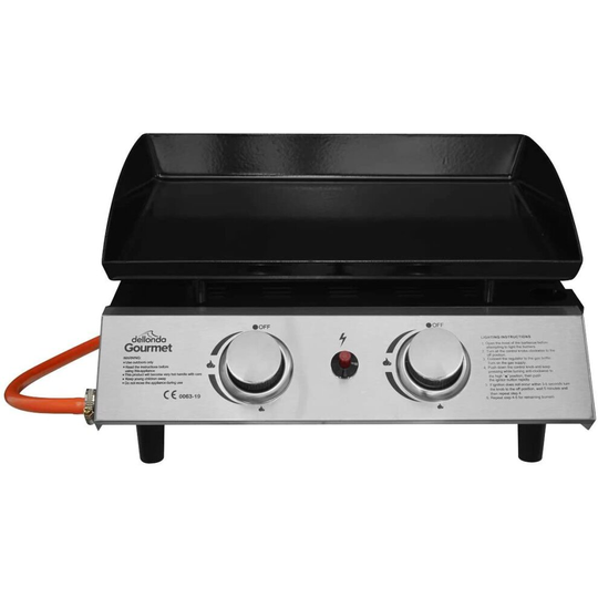 Dellonda 2 Burner Portable Gas Plancha Grill BBQ Griddle with Piezo Ignition, Stainless Steel, 5kW