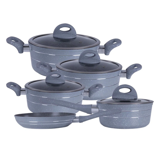 Royalford 5Pc Forged Aluminium Cookware Set, Induction Safe Pots & Pans Set With Non-Stick Granite Coating, Grey