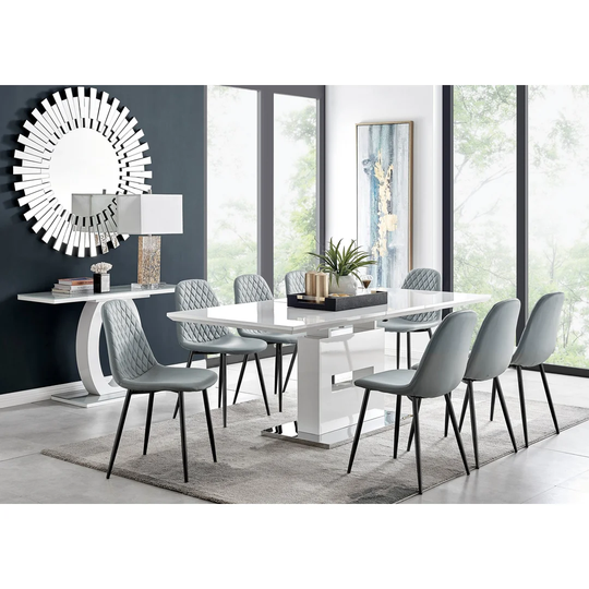 Chowchilla Large Extending Dining Table And 8 White Black Leg Chairs