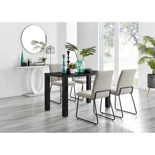 Pivero Black High Gloss Dining Table & 4 Taupe Halle Chairs