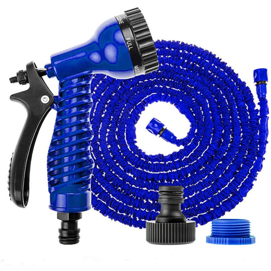 (Blue) 200FT Expanding Flexible Garden Hose Pipe Fiiting for 1/2" & 3/4" Faucet, 3X Expanding + 7 Setting Spray Gun for Car Washing, Pet Showering, Wa