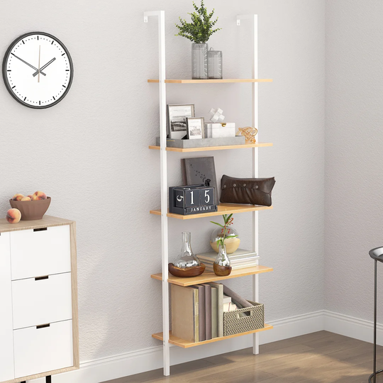 Ladder Shelf, Wood Bookcase Storage Rack Shelves, Industrial Display Shelf Plant Flower, Open Shelf Organizer For Home Office Kitchen