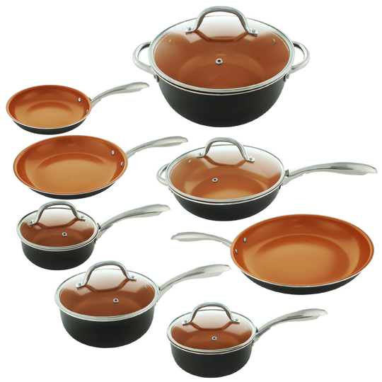 13 Piece Premium Copper Ceramic Non Stick Pan Saucepan Set Aluminium Cookware