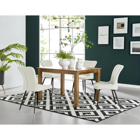 Anders Honey Solid Wood Dining Table & 4 Cream Nora Black Leg Chairs