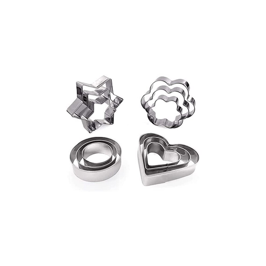 Set of 12 Cookie Cutters, Pastry Cutters, Mould for Biscuit Cutters, Hearts, Flowers, Stars and Circles Decoration
