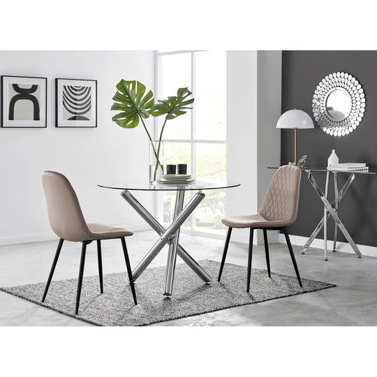 Selina Round Dining Table And 2 Cappuccino Corona Black Leg Chairs
