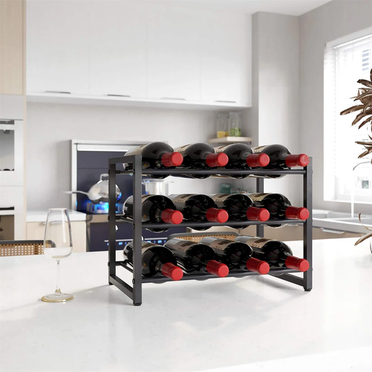 Saenz 12 Bottle Floor Wine Bottle Rack in Black