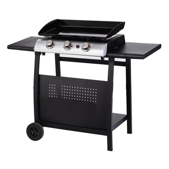 63cm Plancha 3-Burner Portable Liquid Propane Barbecue Grill with Stand and Side Table