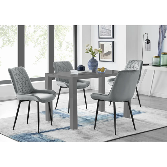 Eubanks 4 Grey Dining Table And 4 Blue Silver Leg Chairs