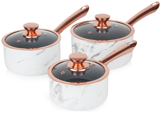 Tower Marble 3 Piece Saucepan Set - Rose Gold