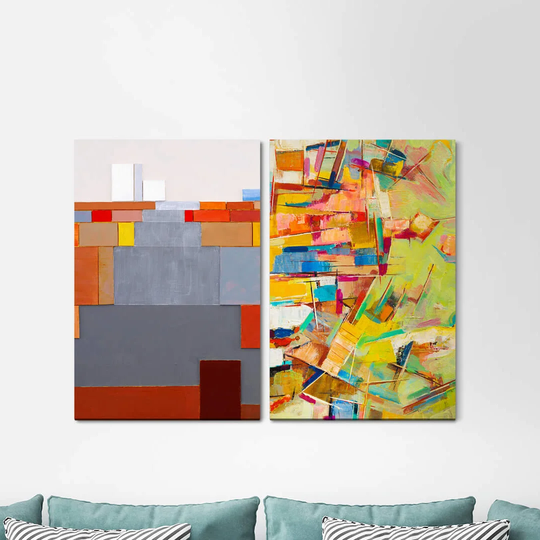 Abstract Colours Arranged Chaotic Spatula Striking - 2 Piece Wrapped Canvas Graphic Art Print Set
