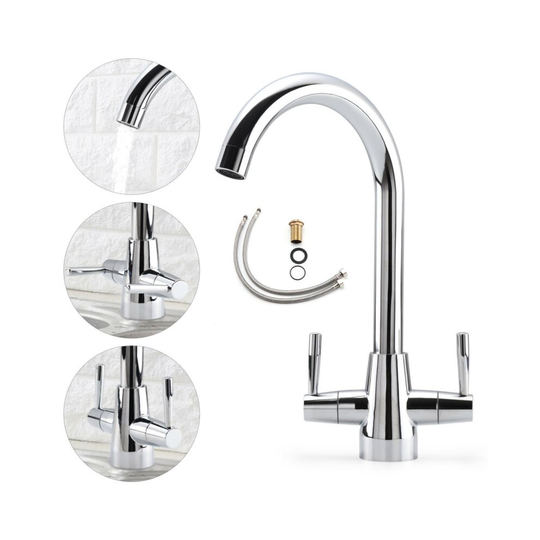 Chrome Kitchen Sink Tap Luxury Designer Mixer Twin Dual Lever Swivel