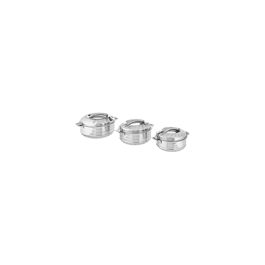 Vinod 3-Piece Insulated Casserole Food Warmer/Cooler Hot Pot Gift Set, 1000mL+1500mL+2500mL, Stainless Steel