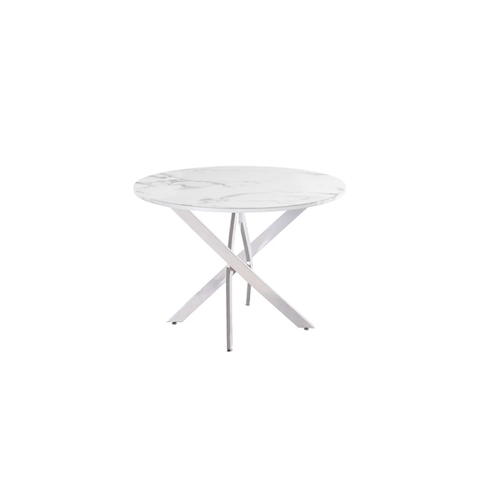 Positano 1.07M ROUND DINING TABLE - WHITE MARBLE (CHROME LEG)