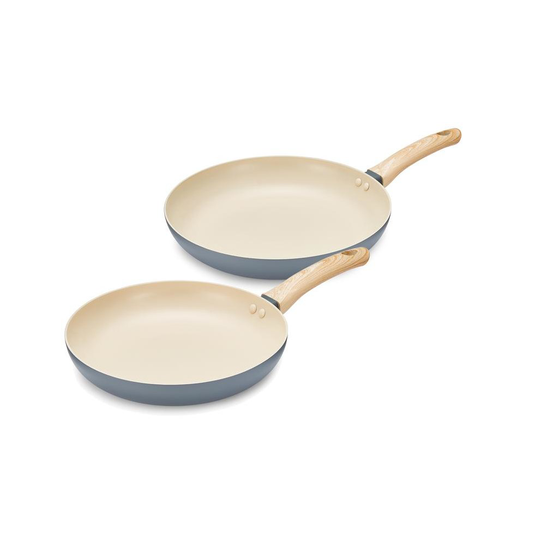 2pc Tower Grey Scandi Frying Pan Set With Wood Effect Handles
