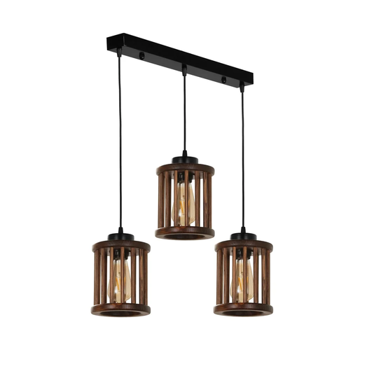 Yasser 3 - Light Kitchen Island Drum Pendant with Wood Accents