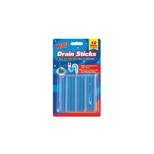 12 Pack Blast Drain Sticks Drain Cleaner Odour Remover Sink Bath Shower Kitchen
