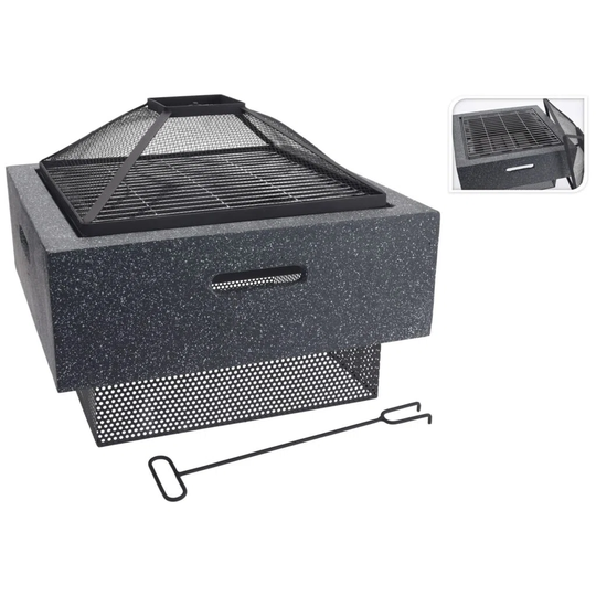 ProGarden Fire Bowl with BBQ Rack Square Dark Grey 52.5 x 52.5 x 18.5cm