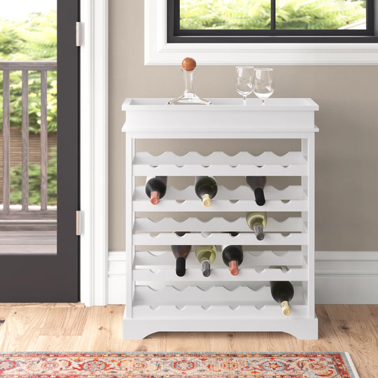 Fayette 30 Bottle Floor Wine Bottle & Glass Rack in White