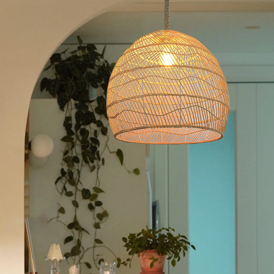 Rattan Wicker Pendant Light,Wicker Hanging Lamp For Kitchen Island,Handmade Rope Light Fixture,Vintage Chandelier
