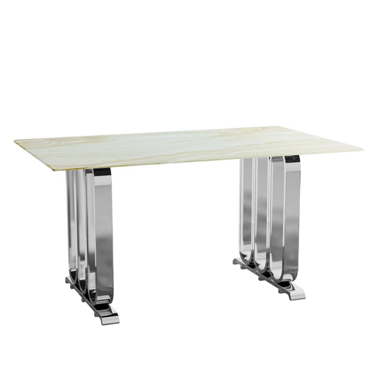 1.8m Dining Table - Marble & Silver