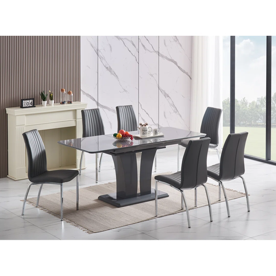 Mozart 6 Seater Dining Table & 6 Modalux Grey Chairs
