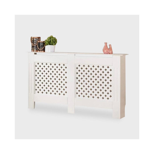 Large Radiator Cover Criss Cross Grill White Wall Shelf Cabinet MDF