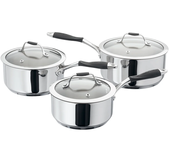 Stellar James Martin Set of 3 Stainless Steel Pans with Lids, 16/18/20cm Induction Ready