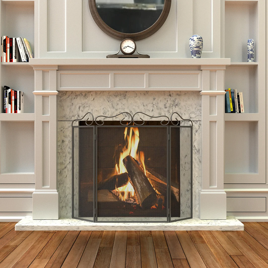 Scroll 3 Panel Steel Fireplace Screen