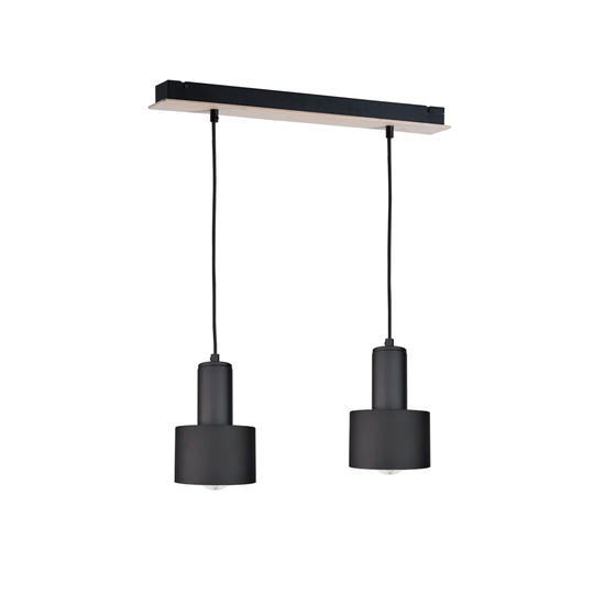 2 - Light Kitchen Island Cylinder Pendant with Wood Accents