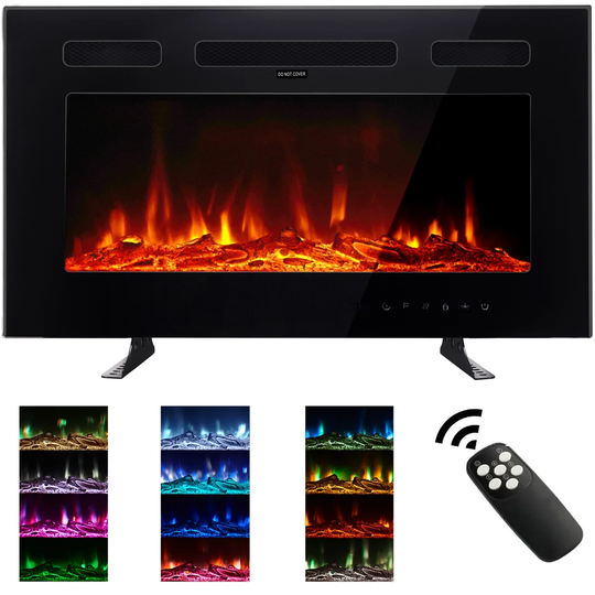 Carwyn Recessed Wall Mounted Electric Fire with Crystal and Log Set