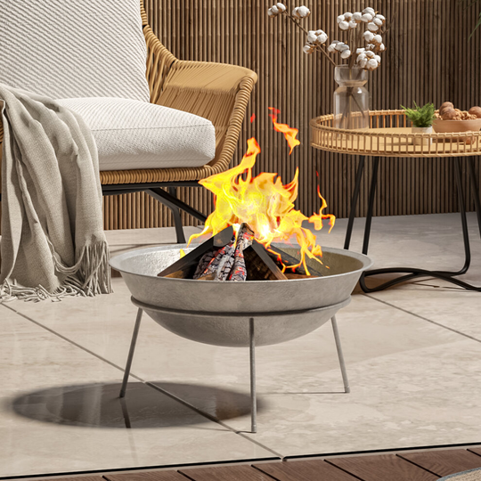 (50cm with Iron Stand) Cast Iron Fire Pit Burner Bowl Garden Heater Camping Rust Bonfire