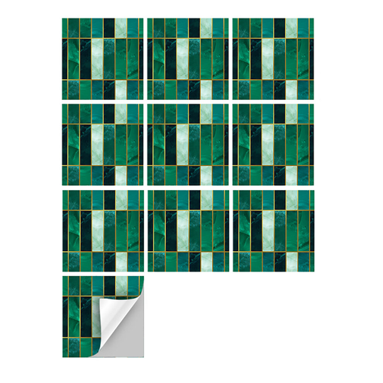 (30pcs) Gilding Emerald Rectangular Tile Stickers for Kitchen Backsplash Bathroom Floor Countertop