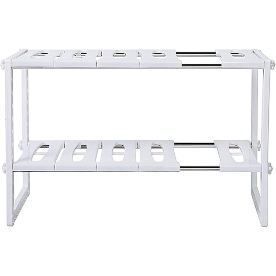 2 Tier Expandable Under Sink Organizer Storage Shelf Shelves Unit Space Saving Tidy Organizer Rack Cupboard for Multipurpose Bathroom Kitchen Under Si