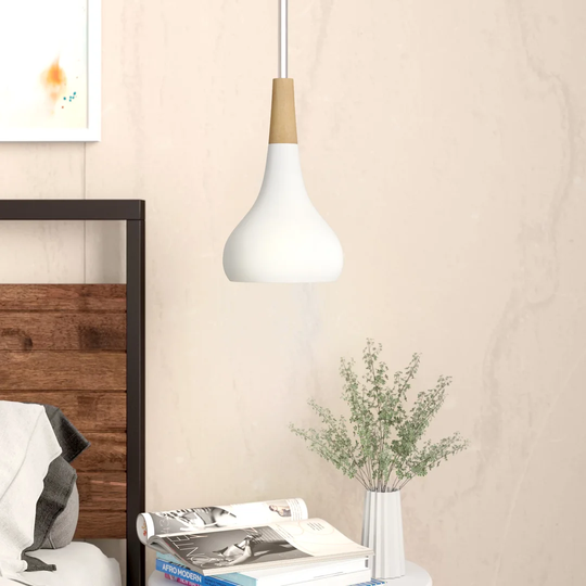 Kaylen 1 - Light Teardrop Pendant with Wood Accents