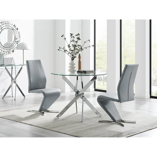 Novara 100Cm Round Dining Table & 2 Elephant Grey Willow Chairs